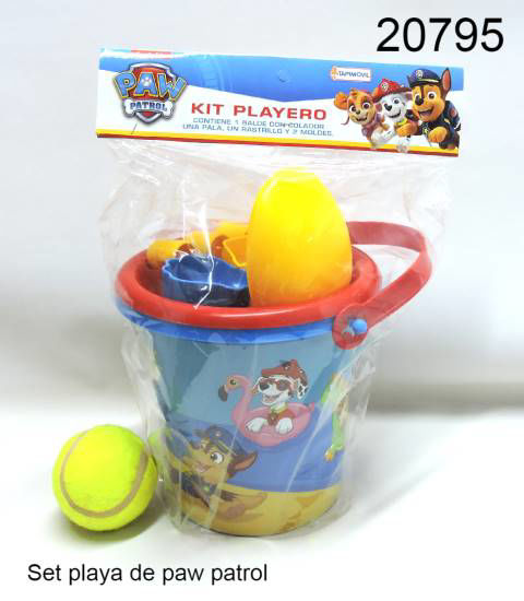 Imagen de SET DE PLAYA PAW PATROL BALDE CON COLADOR 1 PALA 1 RASTRILLO Y 2 MOLDES 1.25